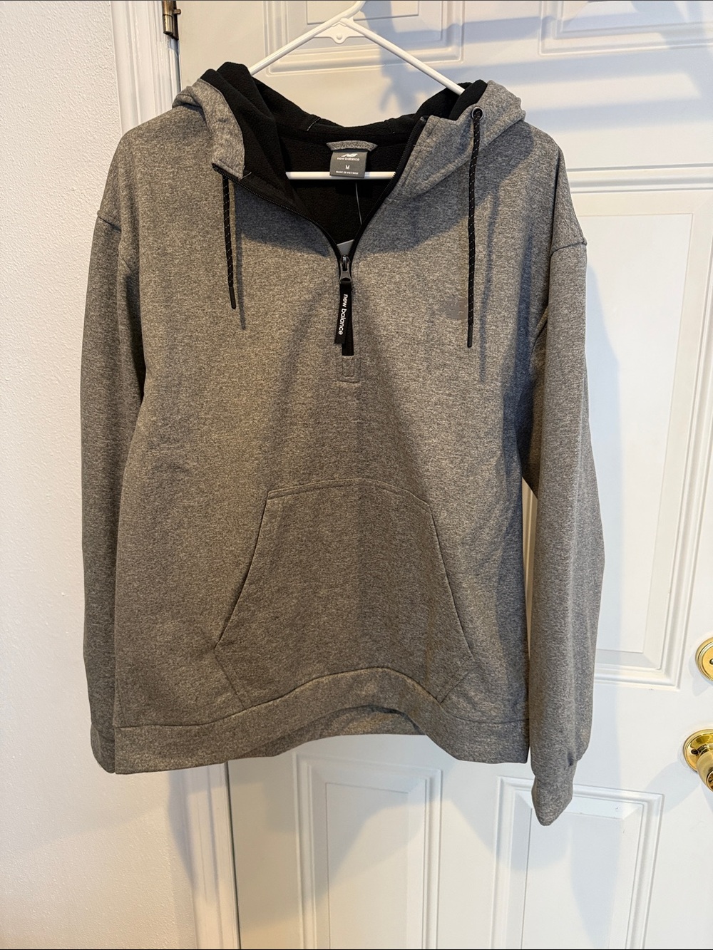 New Balance Men's Heather Gray Zip-Up Hoodie with Black Hood Lining